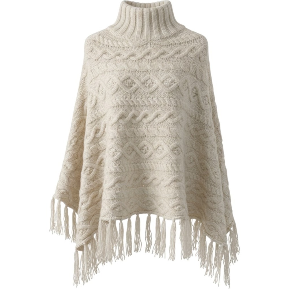 Time and Tru Womens Cable Knit Fringe Poncho Beige Turtleneck One Size NWT
